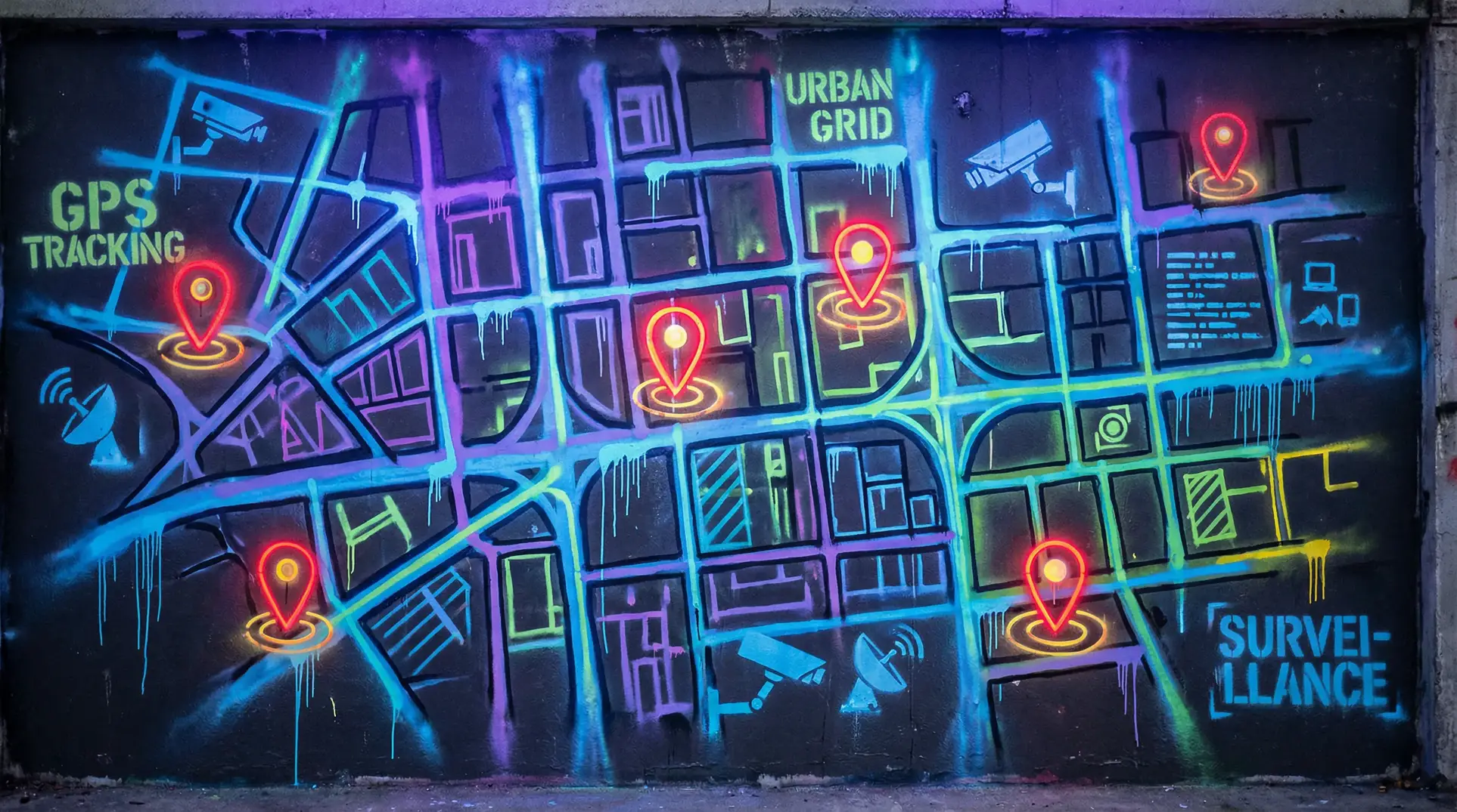 雷切尔-珀查 狗仔追踪地图 - 城市涂鸦风格
